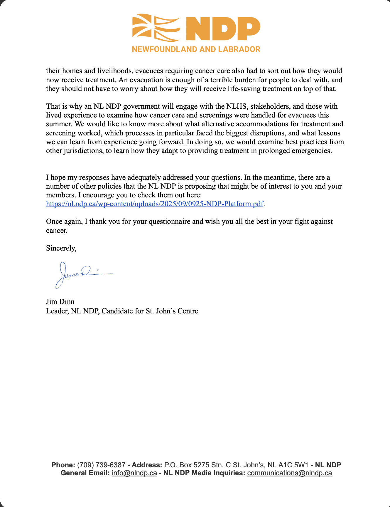 NDP NL Election Questions Response (Second Page)