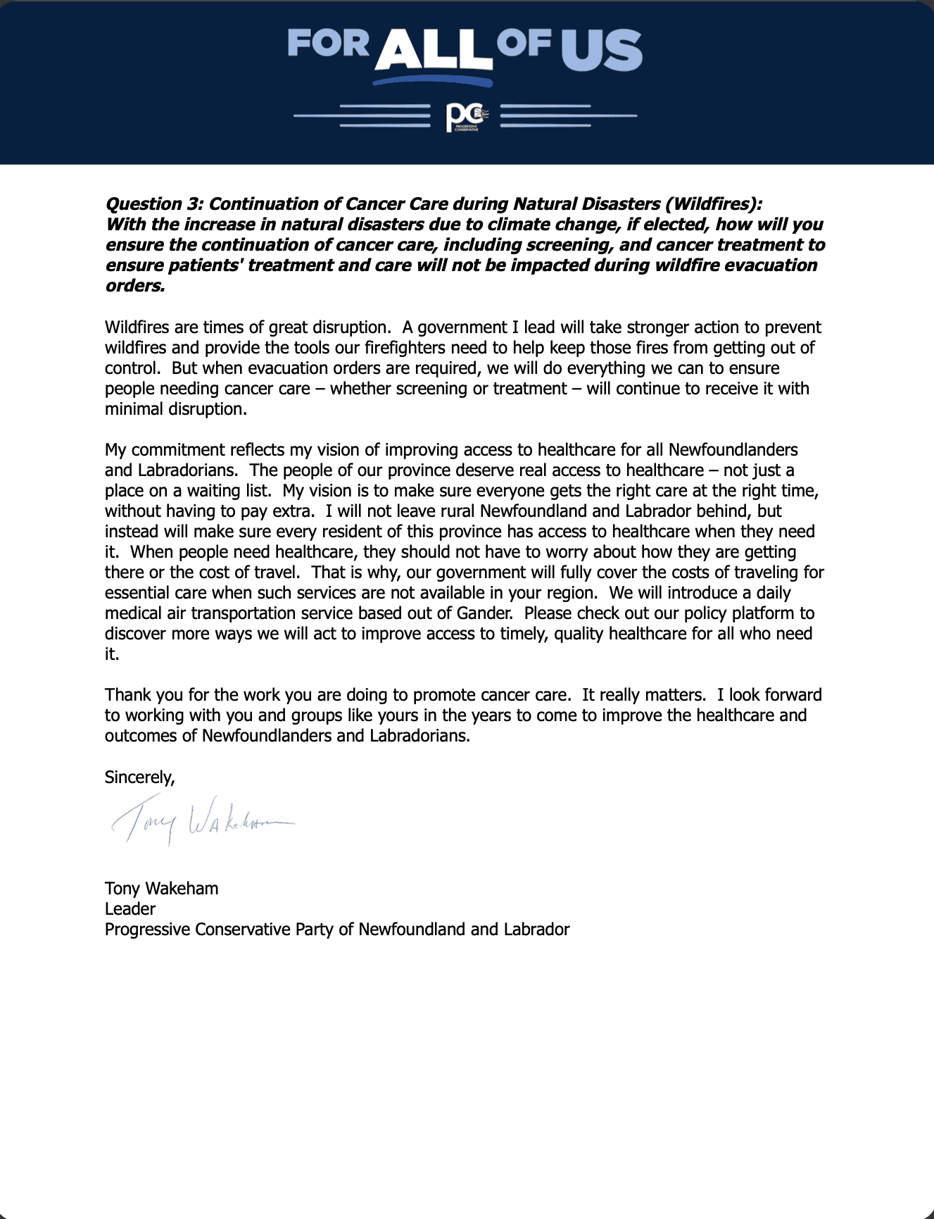 Newfoundland and Labrador PC Party Response Part 2